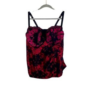 Cacique Women's Pink & Black Lace Corset Top Lingerie Adjustable size 22/24